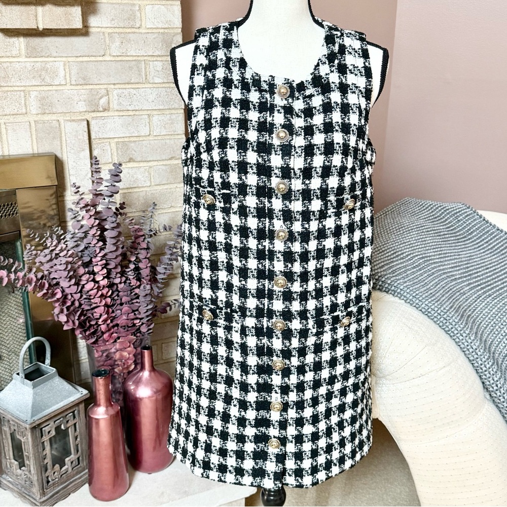 REFORMATION Tropez Mini Dress - Black Check - Picture 1 of 10